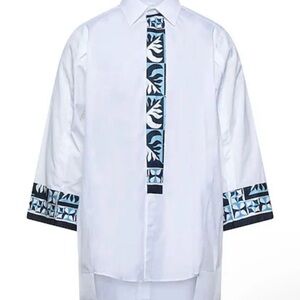 Dolce & Gabbana Men's White and Blue Patterned Shirt NWT